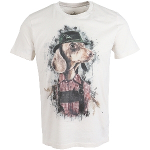 AKAH Camisas y camisetas para exteriores von AKAH ALMTRACHT Camiseta perro salchicha con sombrero, beige 83812005